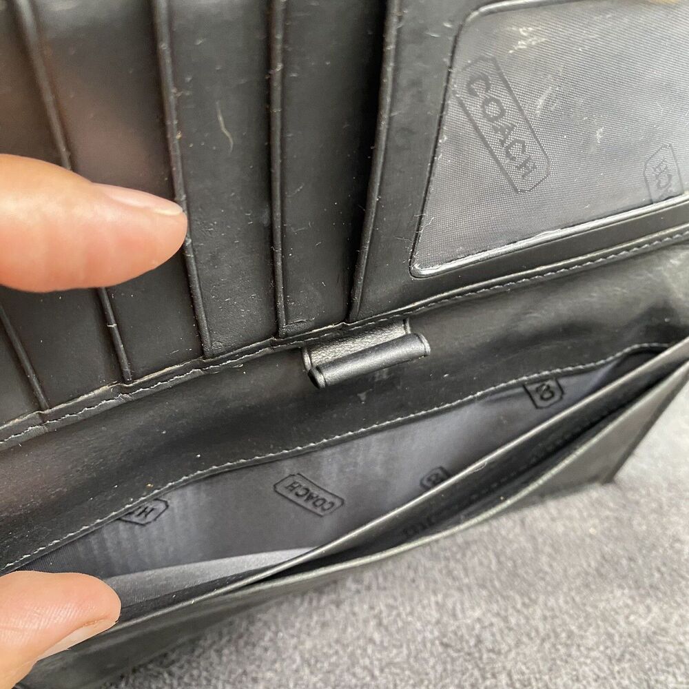 Vintage Coach Legacy Black Leather Trifold Checkbook Wallet Silver Zip Organizer - Picture 5 of 12